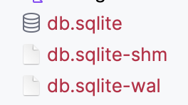 File listing showing db.sqlite database file along with db.sqlite-shm and db.sqlite-wal files indicating Write-Ahead Logging is enabled