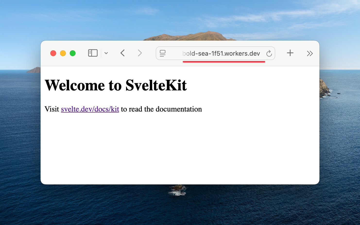 Browser showing the deployed SvelteKit application running on Cloudflare Workers