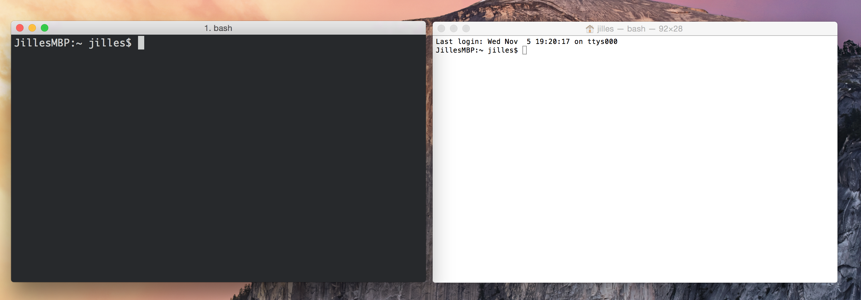 Side-by-side comparison of iTerm2 and default Terminal.app showing split panes and improved search features