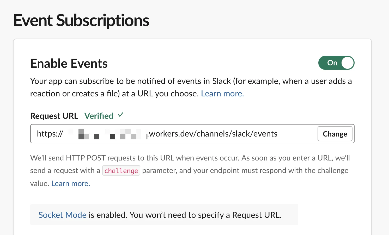 Verified Slack event subscription request URL