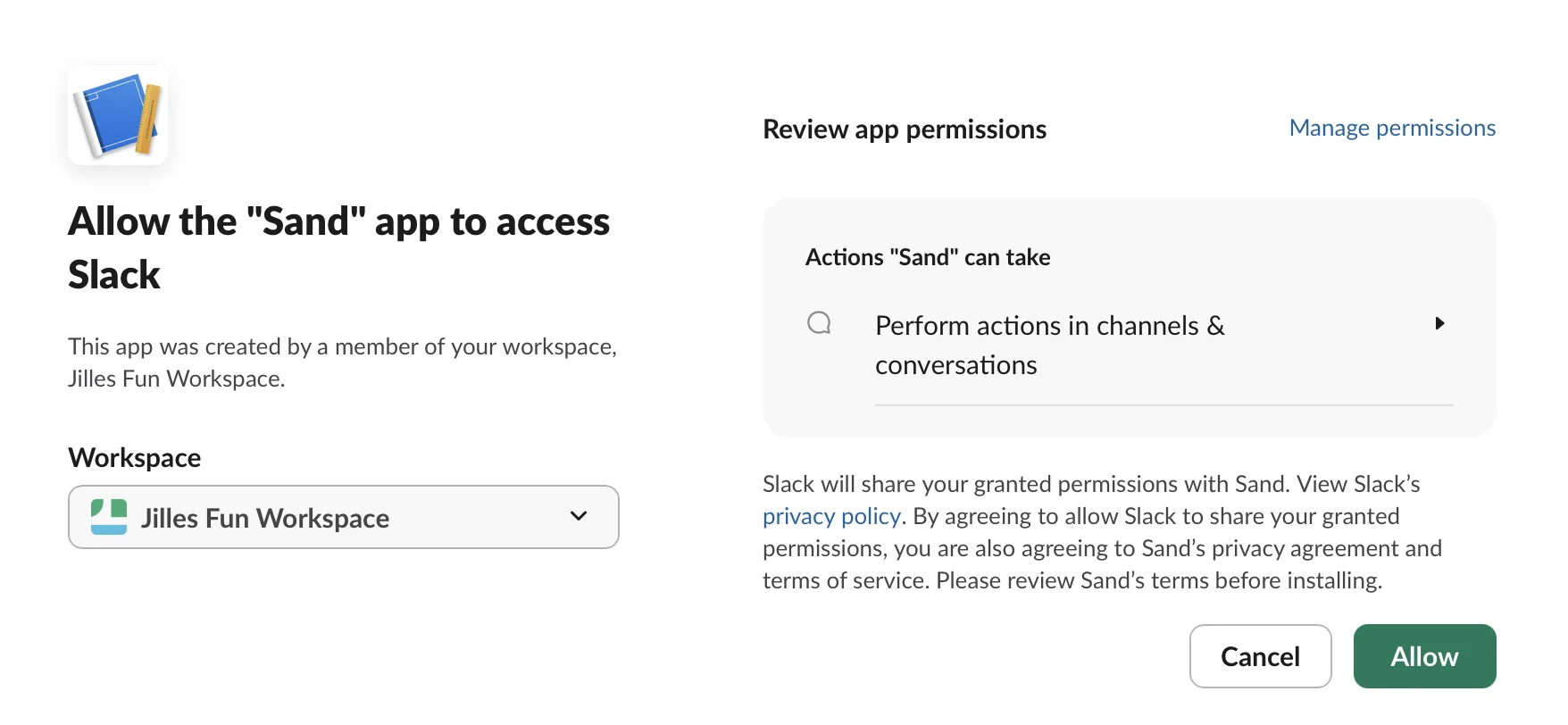 Slack app permissions review
